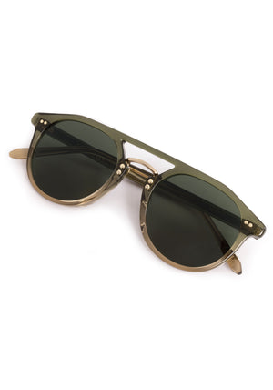 MARKLE | Verde 12K Handcrafted, luxury green acetate medium round KREWE sunglasses with gold stainless steel metal hardware 