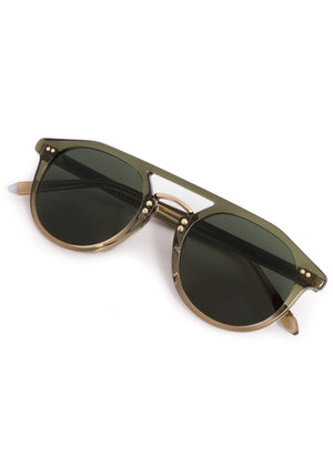 MARKLE | Verde 12K Handcrafted, luxury green acetate medium round KREWE sunglasses with gold stainless steel metal hardware 