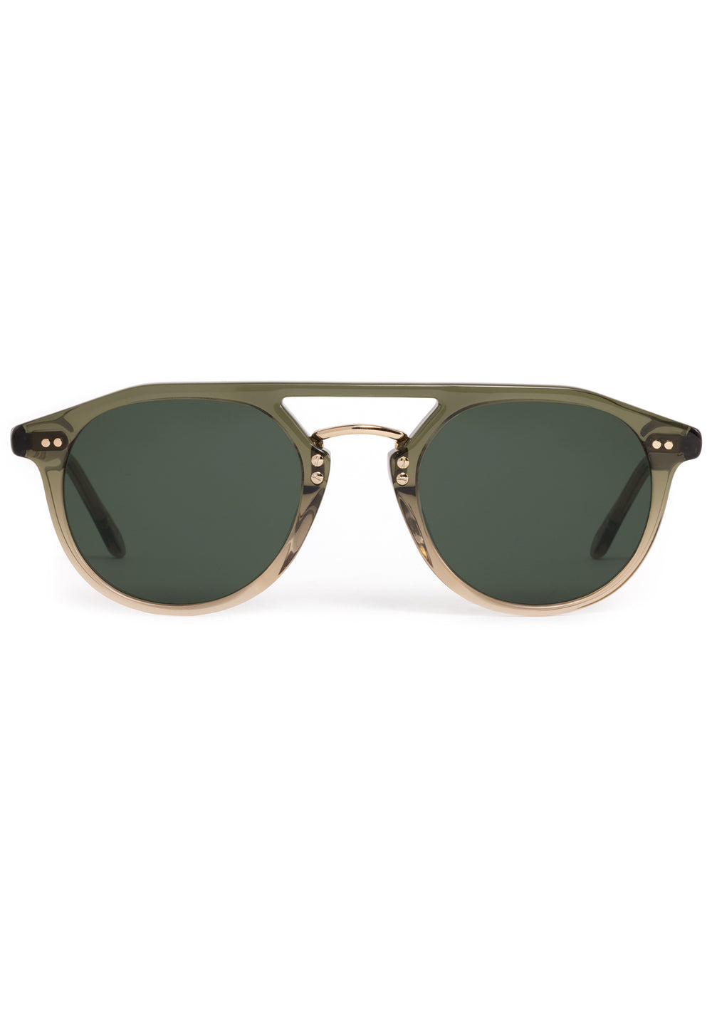 MARKLE | Verde 12K Handcrafted, luxury green acetate medium round KREWE sunglasses with gold stainless steel metal hardware 