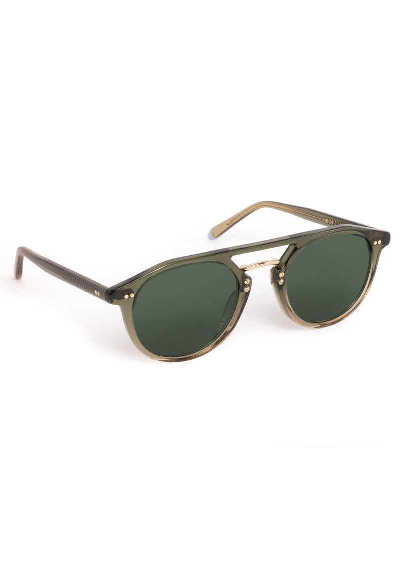 MARKLE | Verde 12K Handcrafted, luxury green acetate medium round KREWE sunglasses with gold stainless steel metal hardware 