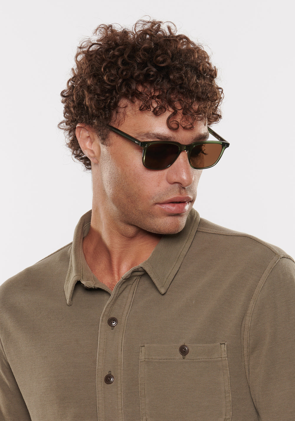 MATTHEW | Bottle Green Polarized Handcrafted, luxury green acetate KREWE frames mens model | Model: Miguel