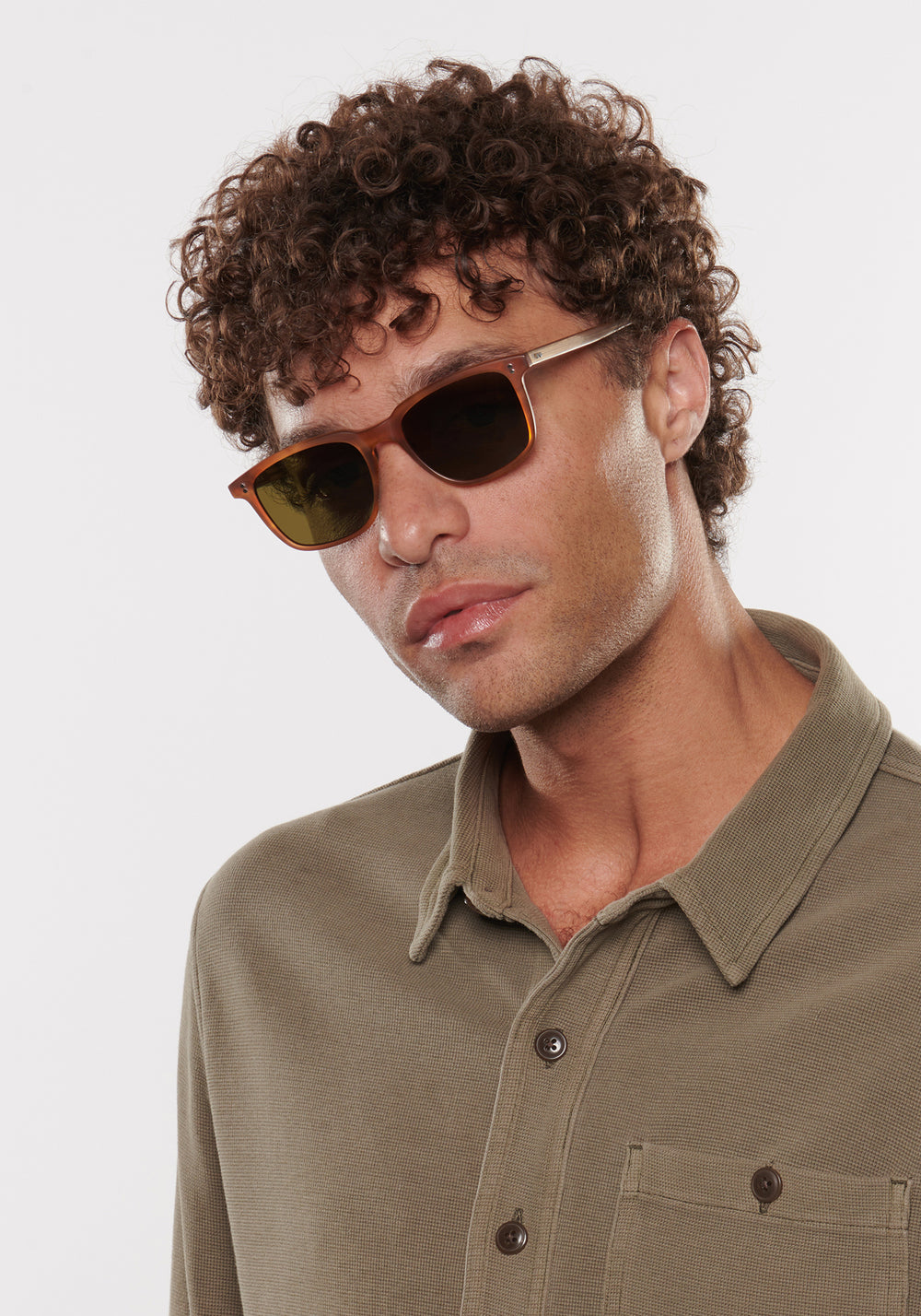 MATTHEW | Matte Tobacco + Sweet Tea Polarized Handcrafted, luxury brown acetate KREWE sunglasses mens model | Model: Miguel