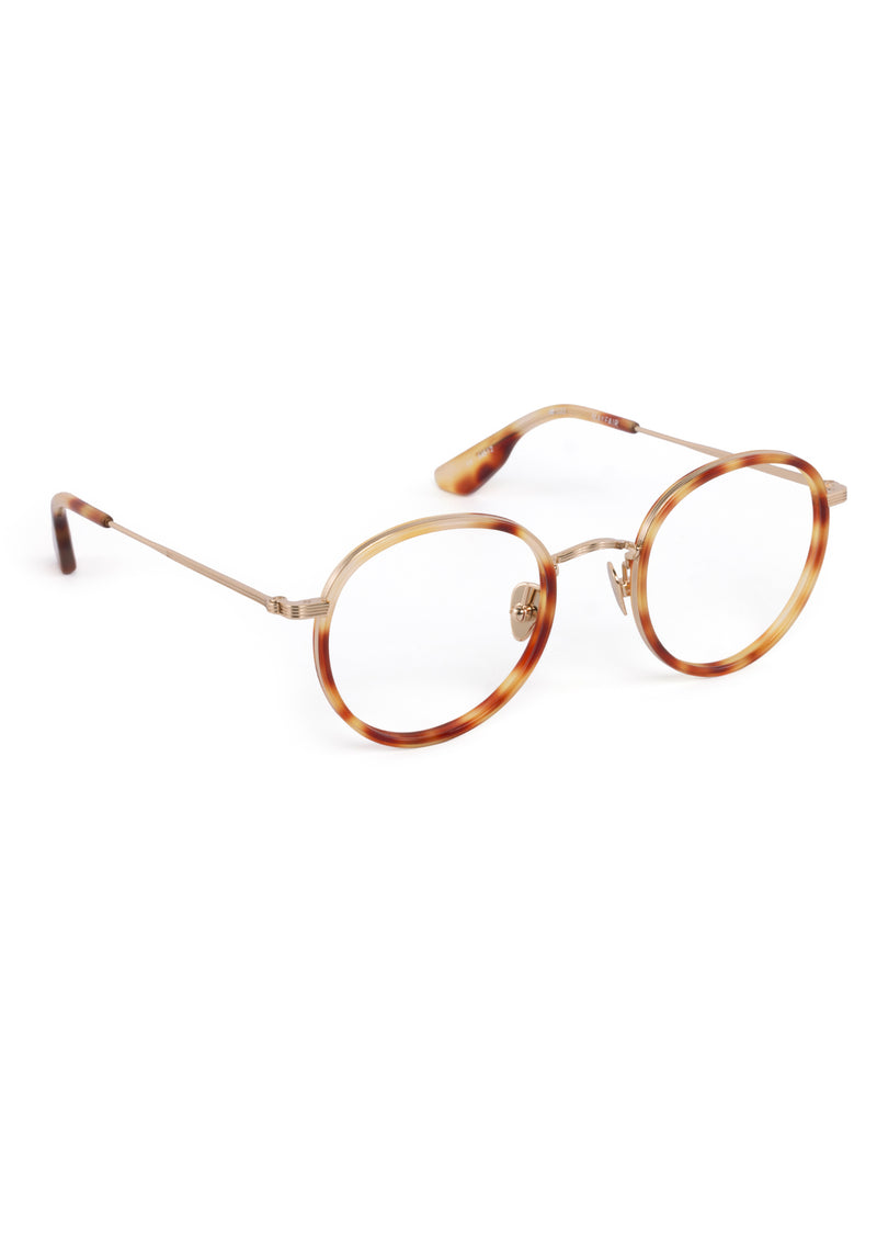 MAYFAIR | 12K Titanium + Hawksbill Handcrafted, luxury brown tortoise acetate and titanium round KREWE eyeglasses