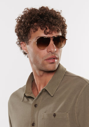 MERRYMEN | 24K + Crema Handcrafted, KREWE Vintage Shooter Sunglasses mens model | Model: Miguel