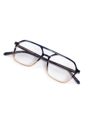 MOORE | Comet + Twilight Handcrafted, luxury blue and tan acetate aviator KREWE eyeglasses