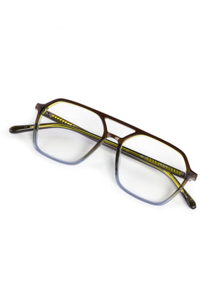 MOORE | Nori Handcrafted, luxury blue and green acetate aviator KREWE eyeglasses