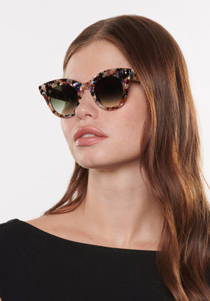 KREWE - OLIVIA | Capri handcrafted, luxury colorful tortoise shell cat-eye sunglasses womens model | Model: Katie