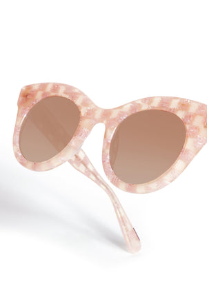 OLIVIA | Plaid Mirrored handcrafted, luxury pink checkered cat-eye sunglasses
