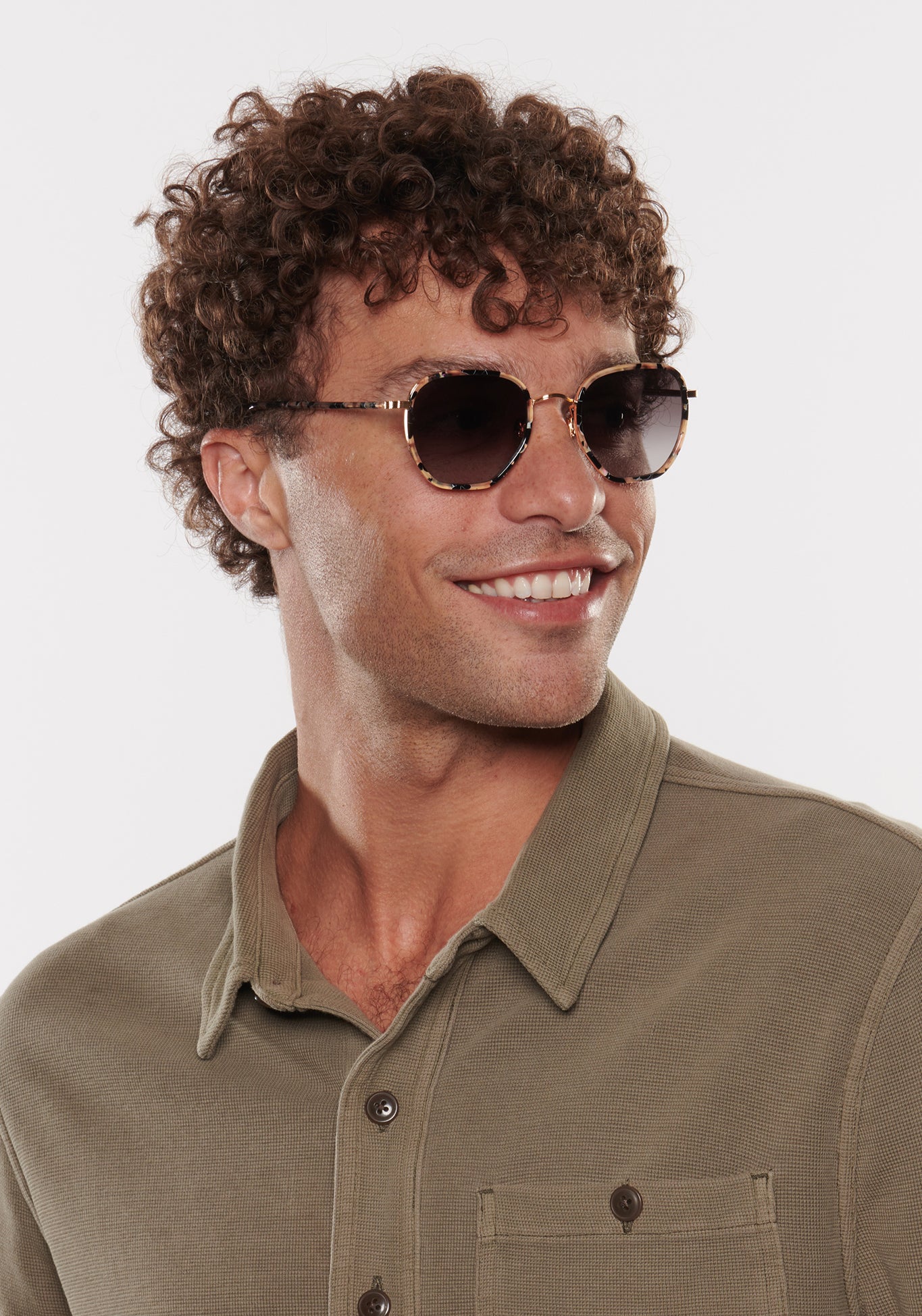 PASCAL | 18K Titanium + Crema Handcrafted, Luxury Brown and Black Acetate KREWE Sunglasses mens model | Model: Miguel