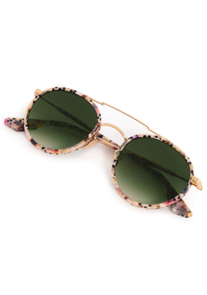 PORTER | 18K Titanium + Poppy Handcrafted, multicolored acetate and titanium metal round aviator KREWE sunglasses