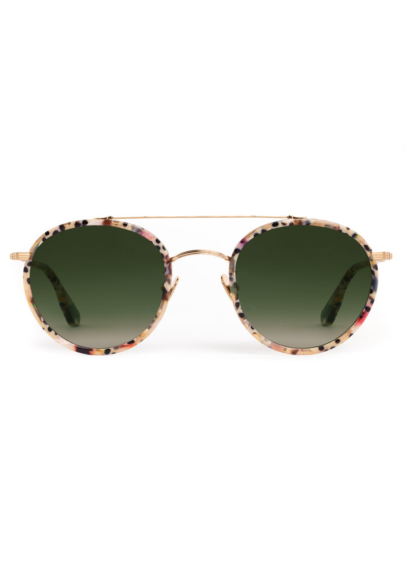 PORTER | 18K Titanium + Poppy Handcrafted, multicolored acetate and titanium metal round aviator KREWE sunglasses