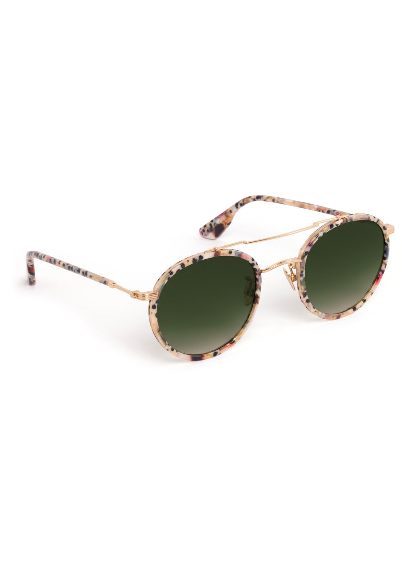 PORTER | 18K Titanium + Poppy Handcrafted, multicolored acetate and titanium metal round aviator KREWE sunglasses