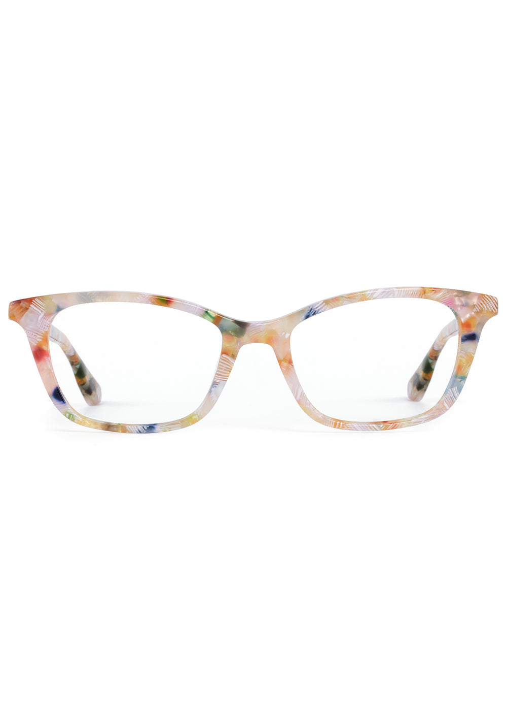 RAMONA | Glace Handcrafted, luxury pastel multicolored acetate small rectangular cat-eye KREWE eyeglasses
