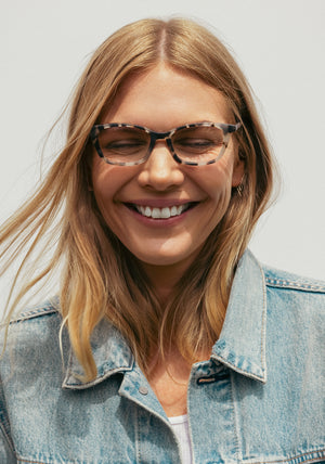 KREWE - RAMONA | Matte Malt Handcrafted, luxury tortoise acetate eyeglasses womens model campaign | Model: Maritza