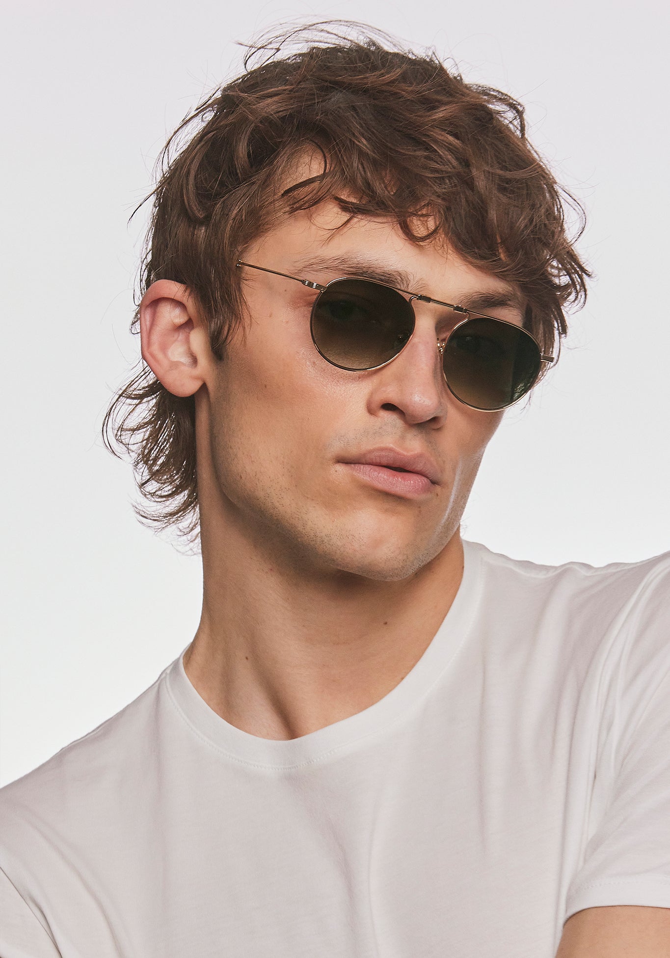 RAMPART FOLD | 12K + Green Tea, Luxury Foldable KREWE Sunglasses mens model | Model: Cameron