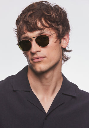 RAMPART FOLD | 18K + Crystal Polarized, Handcrafted Luxury Foldable KREWE Sunglasses mens model | Model: Cameron