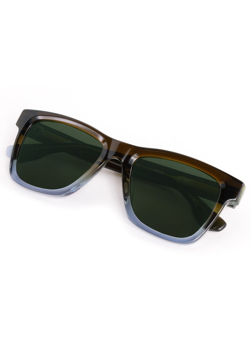 RORY | Nori Handcrafted, luxury brown green light blue gradient acetate large square rectangular KREWE Greyson sunglasses 