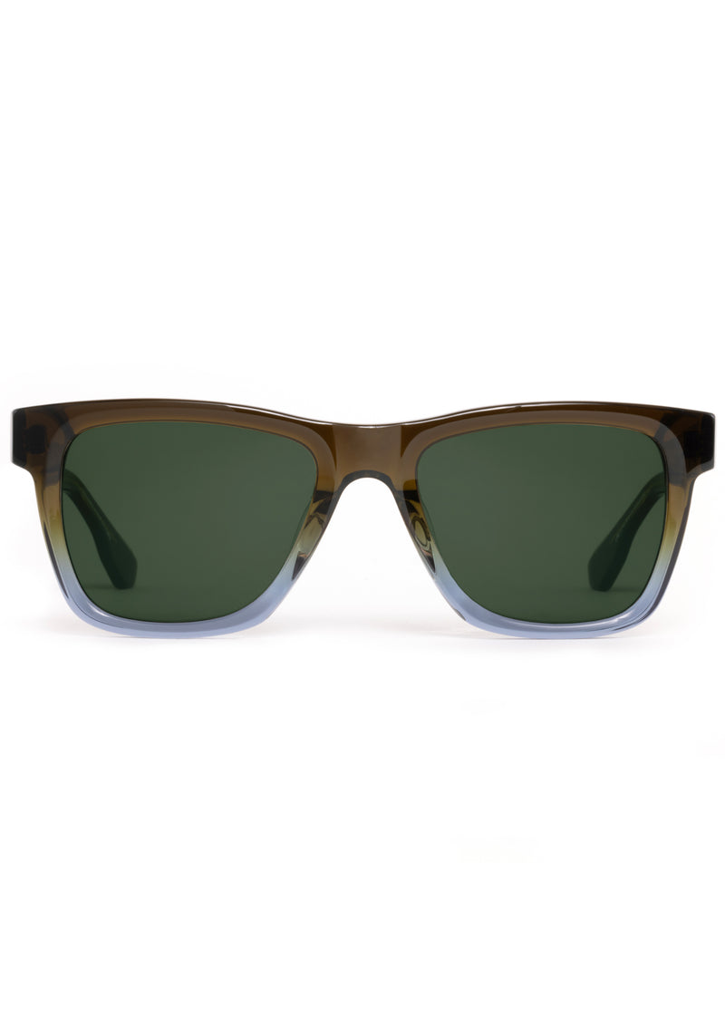 RORY | Nori Handcrafted, luxury brown green light blue gradient acetate large square rectangular KREWE Greyson sunglasses 