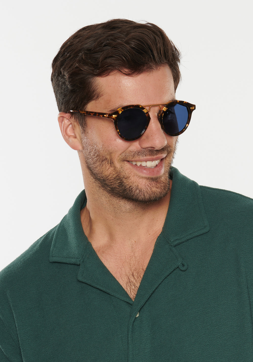 STL II | Bengal Polarized 24K Handcrafted, Brown Tortoise Acetate KREWE Sunglasses mens model | Model: Douglas