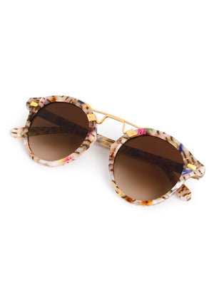 STL II | Confetti 24K Handcrafted, luxury, multicolored large round acetate KREWE sunglasses with gold bridge and hardware 