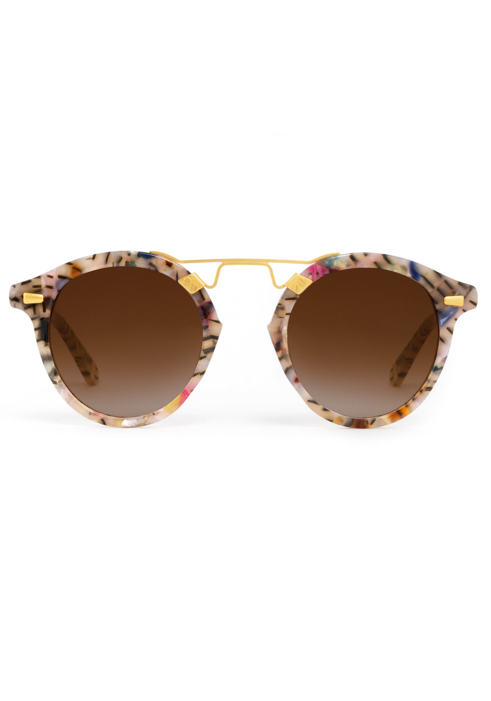 STL II | Confetti 24K Handcrafted, luxury, multicolored large round acetate KREWE sunglasses with gold bridge and hardware 