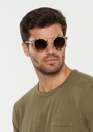 STL II | Matte Oyster 24K handcrafted, luxury tortoise shell acetate KREWE sunglasses mens model | Model: Douglas