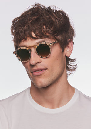 STL II | Matte Oyster 24K handcrafted, luxury tortoise shell acetate KREWE sunglasses mens model | Model: Cameron
