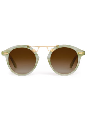 STL II | Selene 18K Handcrafted, large round light green acetate and 18K gold metal bridge KREWE sunglasses 