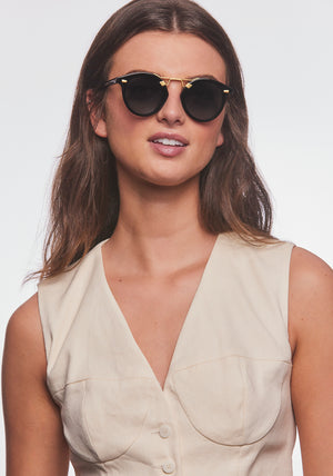 STL NYLON | Black + Shadow 24K Polarized Handcrafted, luxury black acetate KREWE sunglasses womens model | Model: Bentley