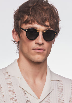 STL NYLON | Black + Shadow 24K Polarized Handcrafted, luxury black acetate KREWE sunglasses mens model | Model: Cameron