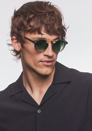 STL NYLON | Matcha 24K Handcrafted, luxury green and blue gradient acetate KREWE sunglasses mens model | Model: Cameron
