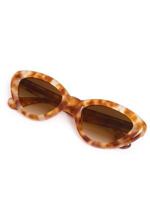 SASHA | Blonde Amaro Handcrafted, luxury brown tortoise acetate bubble cat-eye KREWE sunglasses