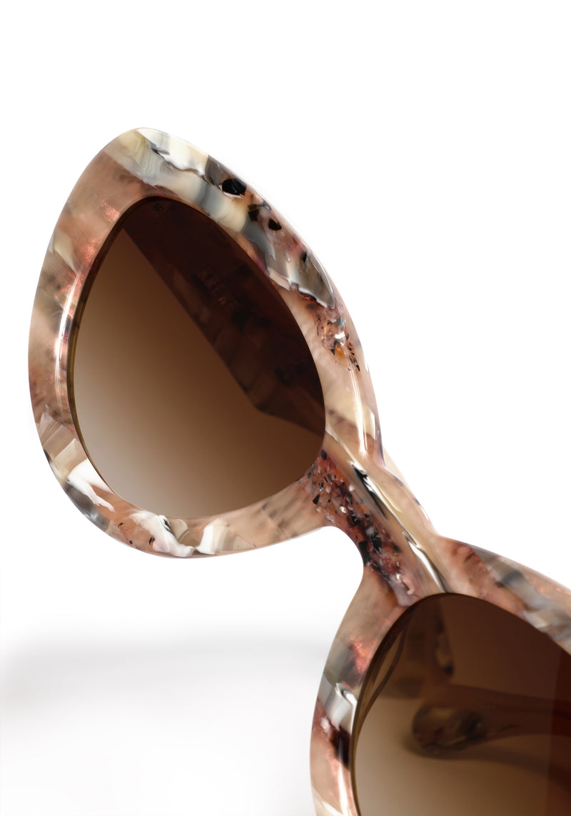 SASHA | Marmo Handcrafted, luxury peach tan black neutral acetate bubble cat-eye KREWE sunglasses womens model