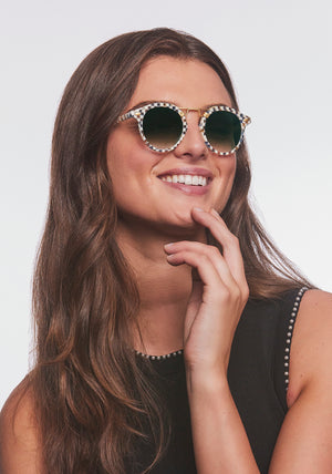 KREWE - Designer Round Sunglasses - ST. LOUIS CLASSICS | Pincheck 18K Handcrafted, luxury blue and white checkered acetate round sunglasses with a double metal bridge. A bestseller. Oliver Peoples Sunglasses, Moscot sunglasses womens model | Model: Bentley