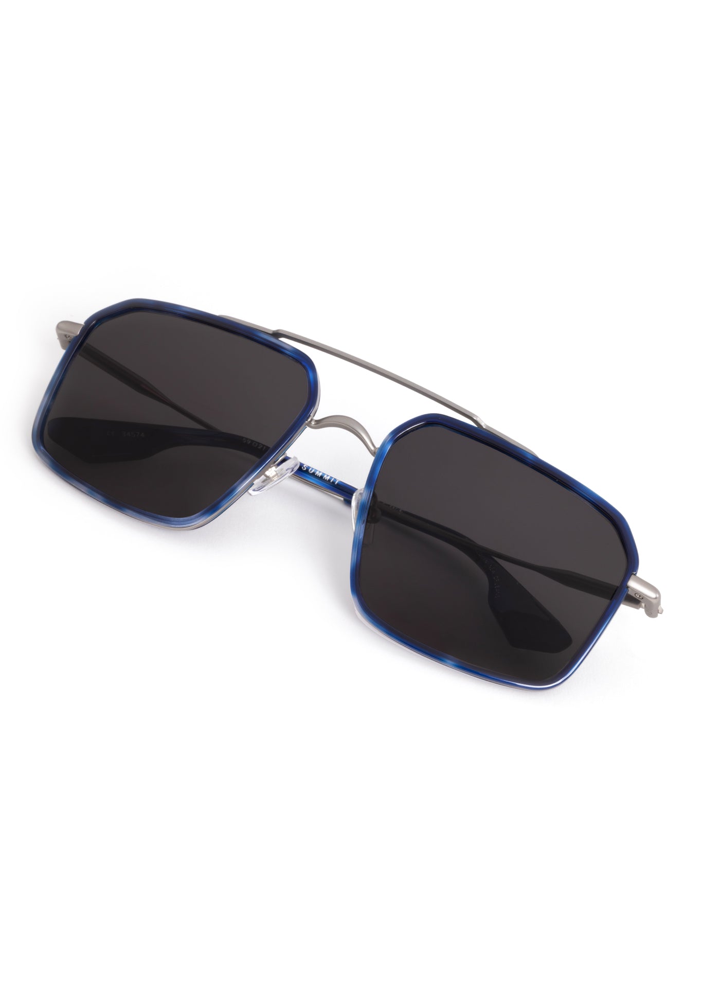 SUMMIT | Matte Raw Stainless Steel + Indigo Tortoise Handcrafted, blue indigo tortoise oversized square aviator KREWE sunglasses