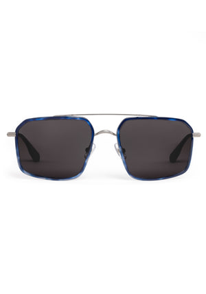 SUMMIT | Matte Raw Stainless Steel + Indigo Tortoise Handcrafted, blue indigo tortoise oversized square aviator KREWE sunglasses