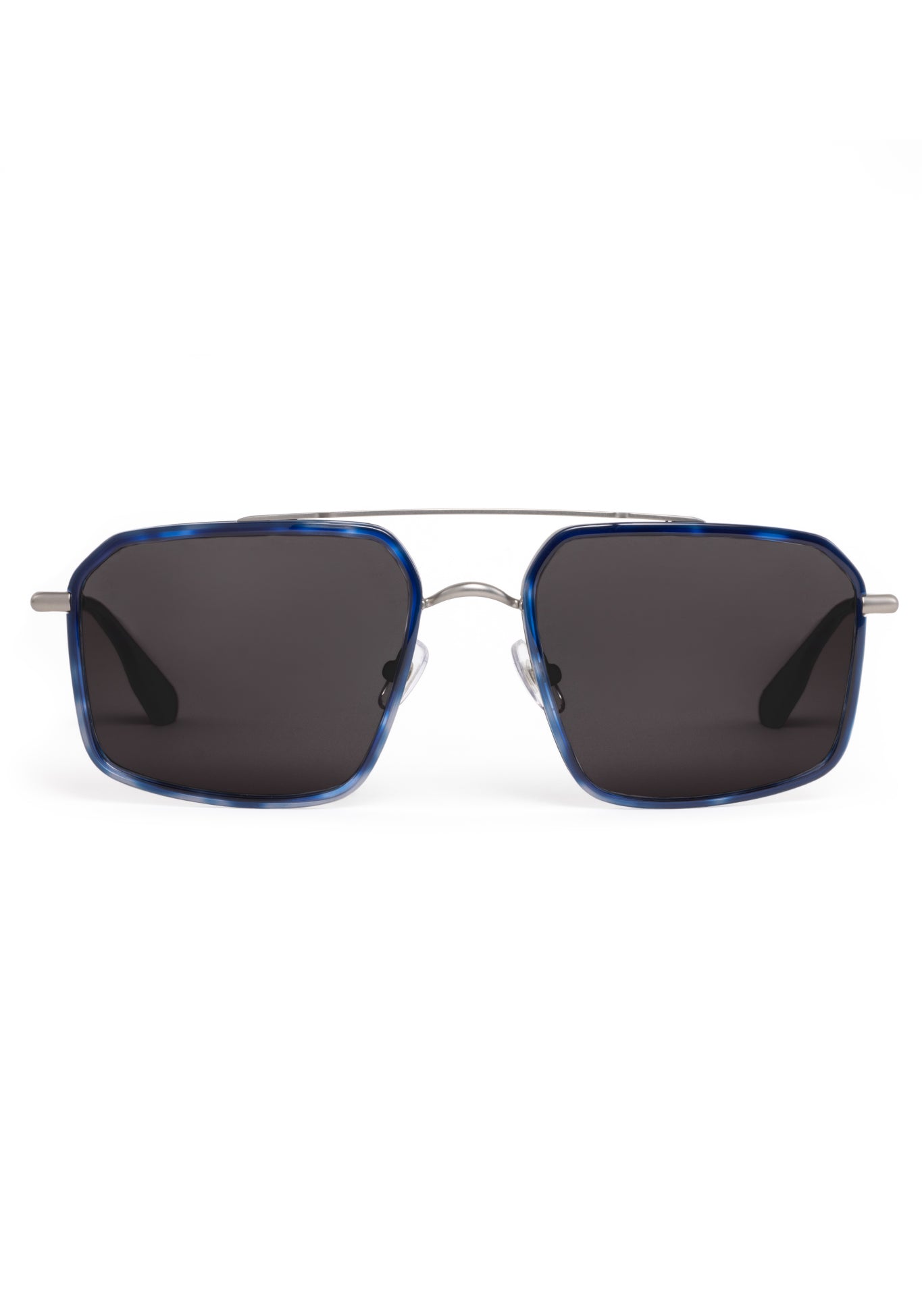 SUMMIT | Matte Raw Stainless Steel + Indigo Tortoise Handcrafted, blue indigo tortoise oversized square aviator KREWE sunglasses