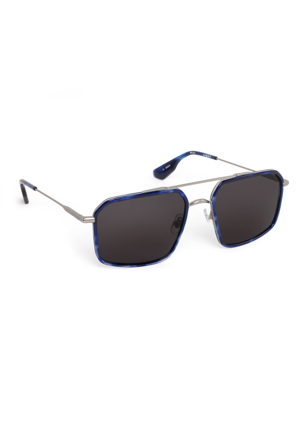 SUMMIT | Matte Raw Stainless Steel + Indigo Tortoise Handcrafted, blue indigo tortoise oversized square aviator KREWE sunglasses