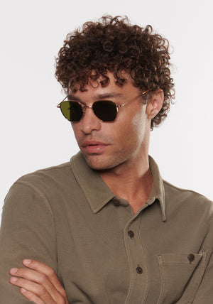 TROY | 18K + Tobacco Polarized Handcrafted, Luxury stainless steel KREWE sunglasses mens model | Model: Miguel