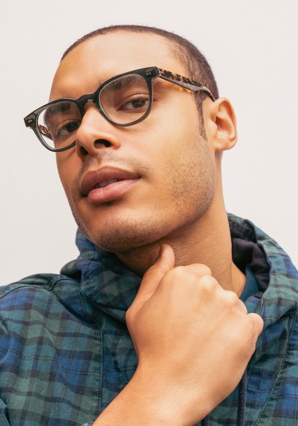 KREWE - TUCKER | Bottle Green + Zulu Handcrafted, luxury green acetate glasses mens model campaign | Model: Jeffrey