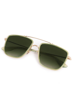 VAIL | 12K Titanium + Selene Handcrafted, luxury light green acetate and titanium square oversized aviator KREWE sunglasses