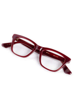 VALERIE | Brandy Handcrafted, luxury dark red maroon acetate rectangular cat-eye KREWE eyeglasses