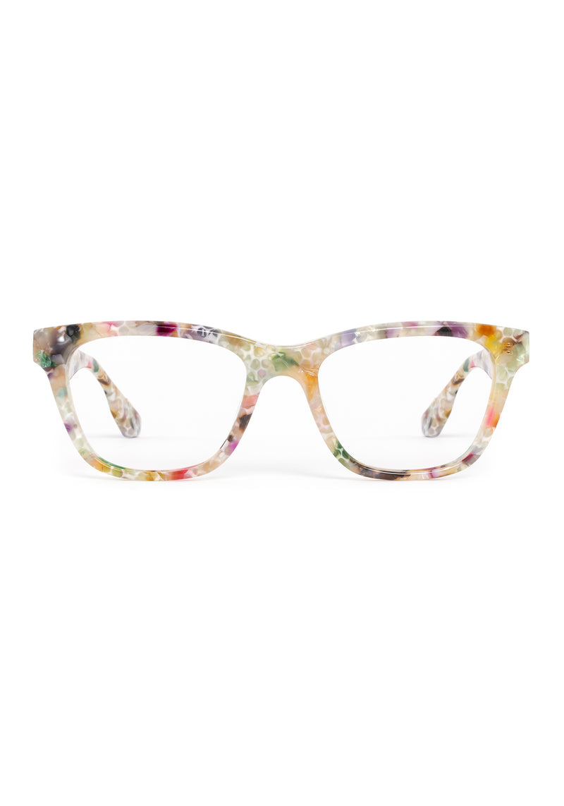 VALERIE | Sucre Handcrafted, luxury multicolored pastel tortoise acetate rectangular cat-eye KREWE eyeglasses