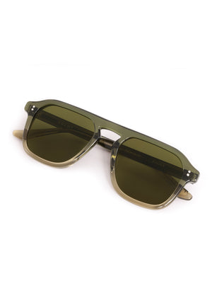 ZANDER | Verde Polarized Handcrafted, luxury green acetate large rectangular aviator polarized KREWE sunglasses