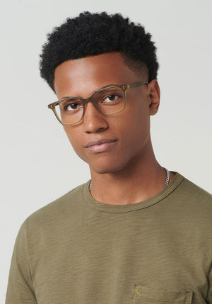 HUDSON II | Moss Handcrafted, luxury green acetate KREWE glasses mens model | Model: Brandon